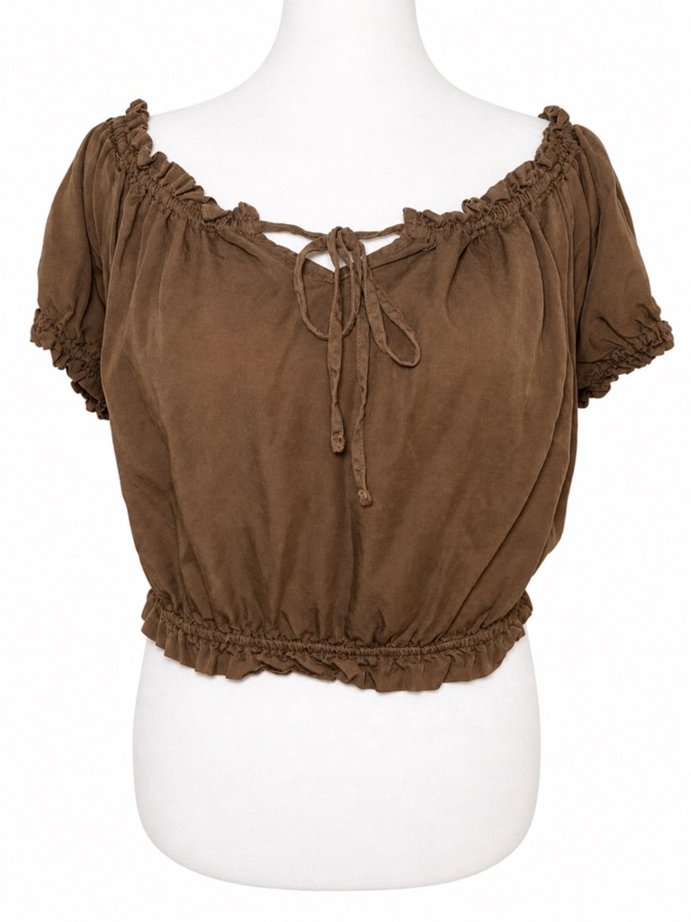 Love Tree Brown Peasant Crop Top Puff Sleeve Cottagecore Large